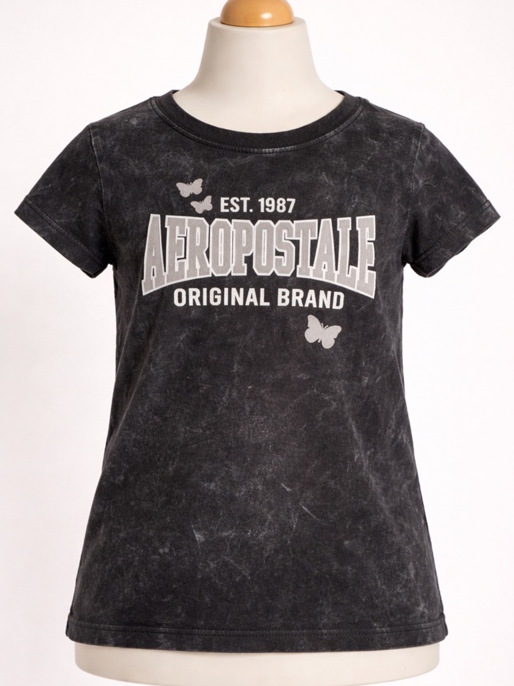 Aeropostale Signature Girls Size Small 7-8 T-Shirt Black w/Butterfly Accents